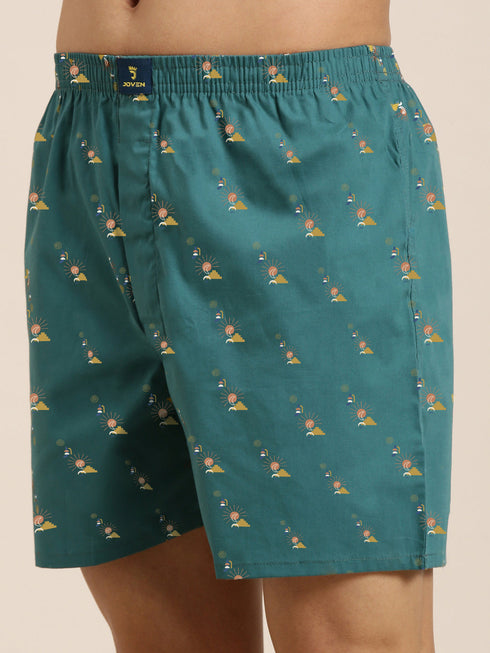 Dark Green Printed Pure Cotton Boxer